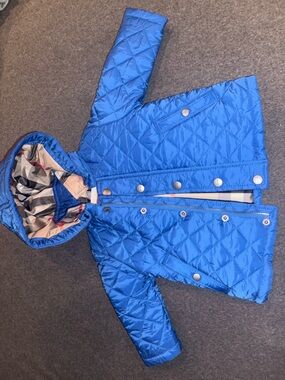 Burberry Kids Quilted Electric Blue Hooded Puffer Jacket